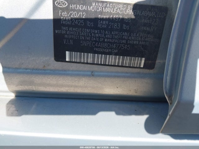 Aukcja sprzedaży 2012 Hyundai Sonata Se 2.0t, vin: 5NPEC4AB8CH477545, numer aukcji: 45828786
