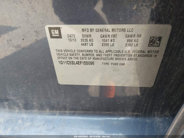 2014 Chevrolet Malibu 1lt მანქანა იყიდება აუქციონზე, vin: 1G11C5SL4EF155096, აუქციონის ნომერი: 45828806