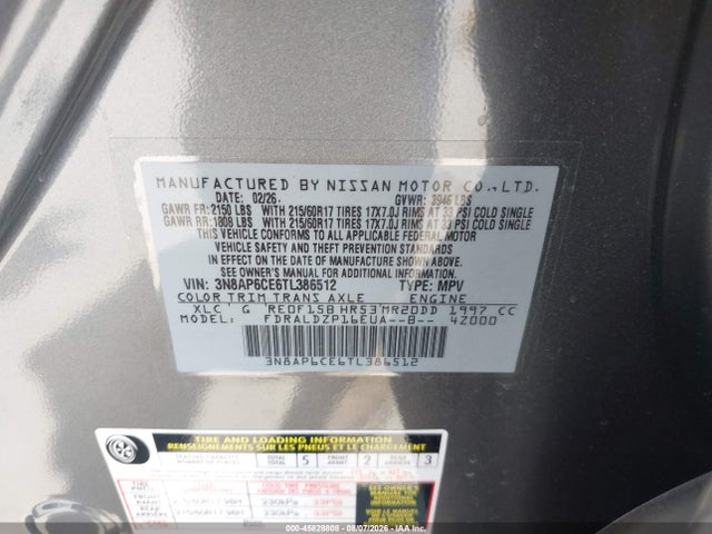 Aukcja sprzedaży 2026 Nissan Kicks Sv, vin: 3N8AP6CE6TL386512, numer aukcji: 45828808
