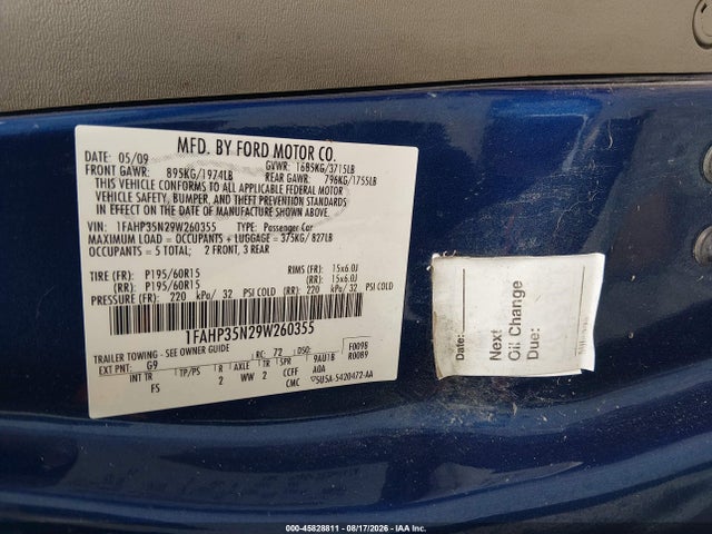 Продаж на аукціоні авто 2009 Ford Focus Se, vin: 1FAHP35N29W260355, номер лоту: 45828811