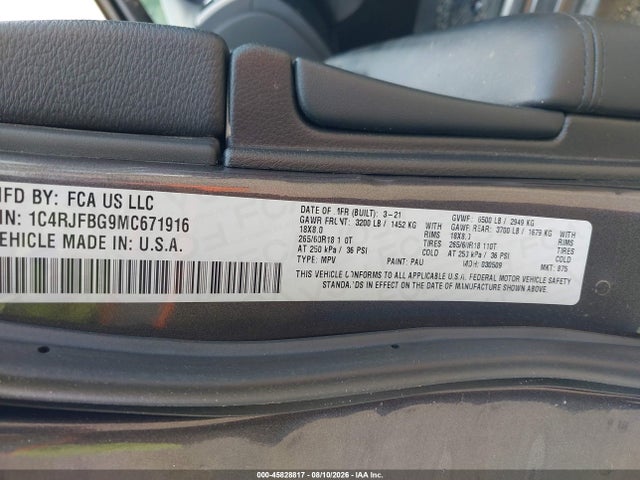 2021 Jeep Grand Cherokee Limited 4x4 მანქანა იყიდება აუქციონზე, vin: 1C4RJFBG9MC671916, აუქციონის ნომერი: 45828817