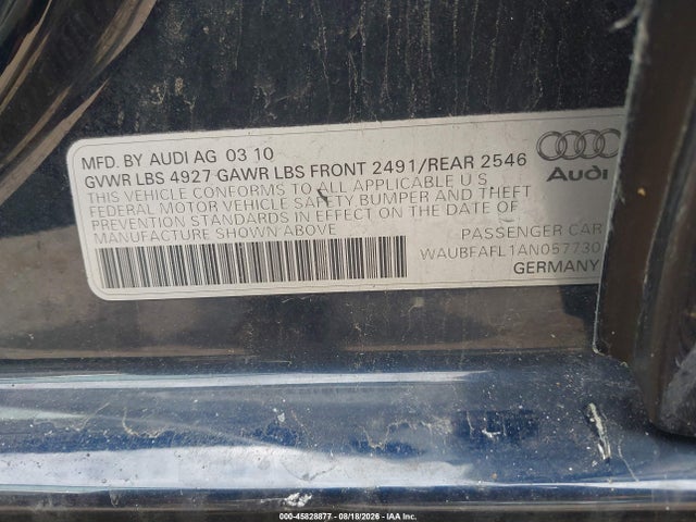 Aukcja sprzedaży 2010 Audi A4 2.0t Premium, vin: WAUBFAFL1AN057730, numer aukcji: 45828877