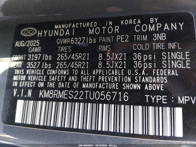 Продаж на аукціоні авто 2026 Hyundai Palisade Calligraphy, vin: KM8RMES22TU056716, номер лоту: 45828887