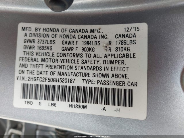 Honda Civic Lx 2016 2HGFC2F50GH520187 Image 9