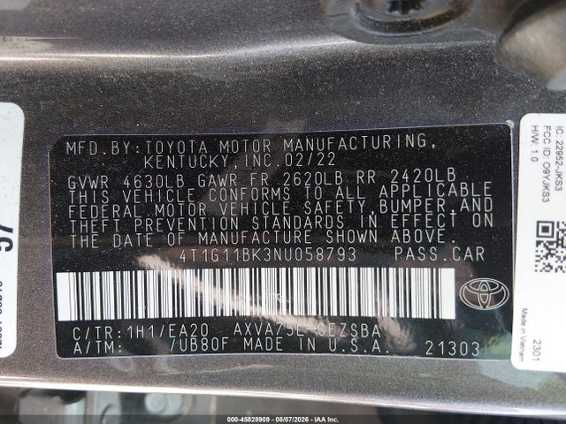 4T1G11BK3NU058793 Toyota Camry Se Awd