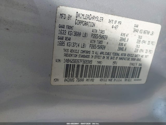 Aukcja sprzedaży 2007 Chrysler Aspen Limited, vin: 1A8HW58267F569309, numer aukcji: 45828941
