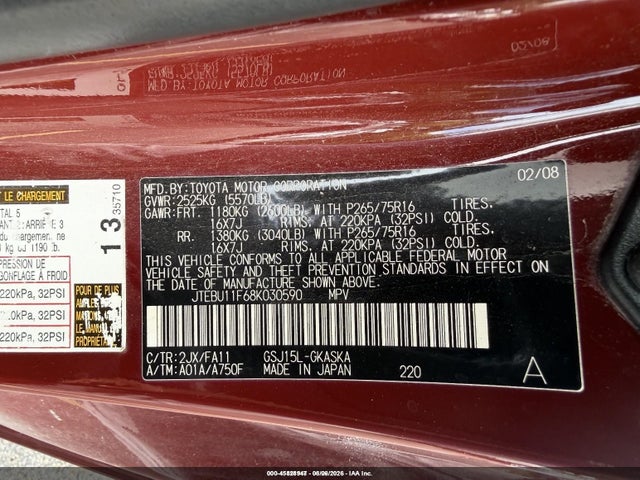 Aukcja sprzedaży 2008 Toyota Fj Cruiser, vin: JTEBU11F68K030590, numer aukcji: 45828947