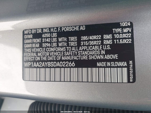 Aukcja sprzedaży 2025 Porsche Cayenne, vin: WP1AA2AY8SDA02266, numer aukcji: 45828963