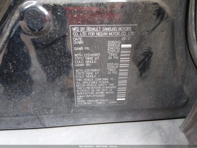Aukcja sprzedaży 2018 Nissan Rogue Sv, vin: KNMAT2MT2JP503159, numer aukcji: 45828978