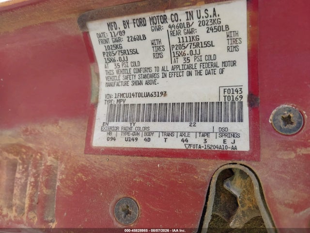Aukcja sprzedaży 1990 Ford Bronco Ii, vin: 1FMCU14T0LUA63197, numer aukcji: 45828985