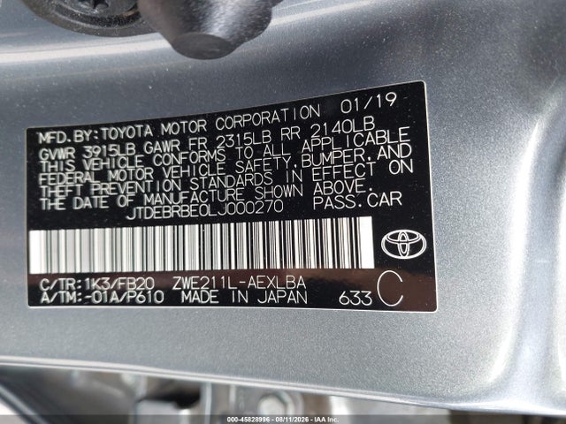JTDEBRBE0LJ000270 Toyota Corolla Hybrid Le