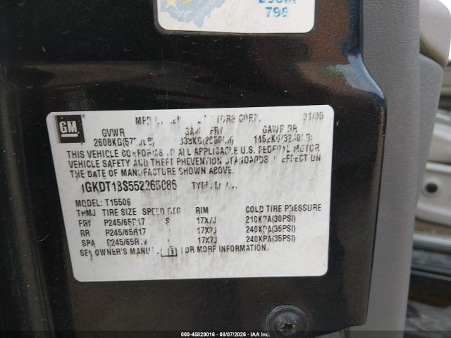 2005 Gmc Envoy Slt მანქანა იყიდება აუქციონზე, vin: 1GKDT13S552265086, აუქციონის ნომერი: 45829016