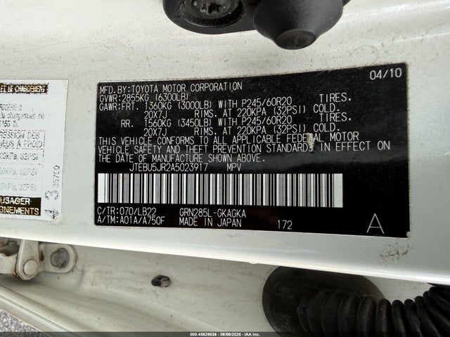 45829024 :رقم المزاد ، JTEBU5JR2A5023917 vin ، 2010 Toyota 4runner Limited V6 مزاد بيع