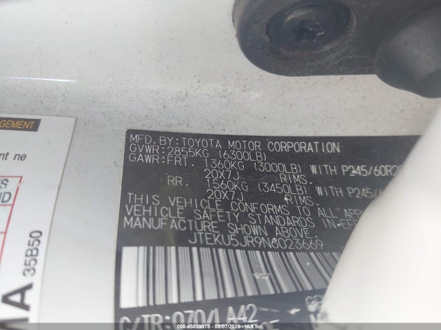 Auction sale of the 2022 Toyota 4runner Limited, vin: JTEKU5JR9N6023669, lot number: 45829078