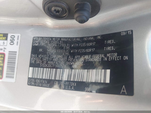 Aukcja sprzedaży 2015 Toyota Sienna L 7 Passenger, vin: 5TDZK3DC7FS660579, numer aukcji: 45829099
