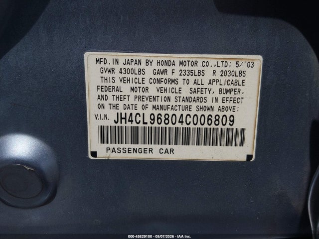 Aukcja sprzedaży 2004 Acura Tsx, vin: JH4CL96804C006809, numer aukcji: 45829100