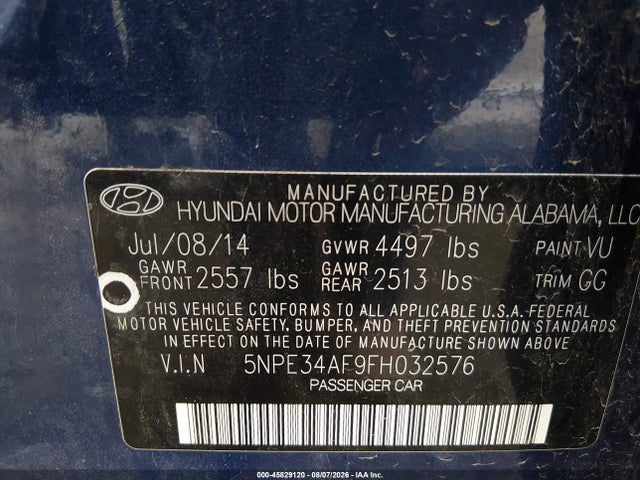 Продажа на аукционе авто 2015 Hyundai Sonata Sport, vin: 5NPE34AF9FH032576, номер лота: 45829120