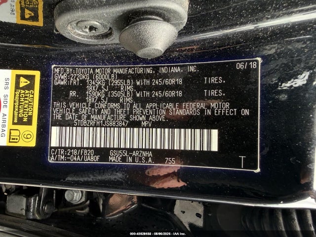 45829132 :رقم المزاد ، 5TDBZRFH1JS883847 vin ، 2018 Toyota Highlander Le مزاد بيع