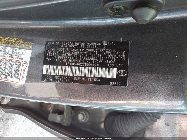 Продажа на аукционе авто 2007 Toyota Camry Xle V6, vin: 4T1BK46K27U008070, номер лота: 45829177
