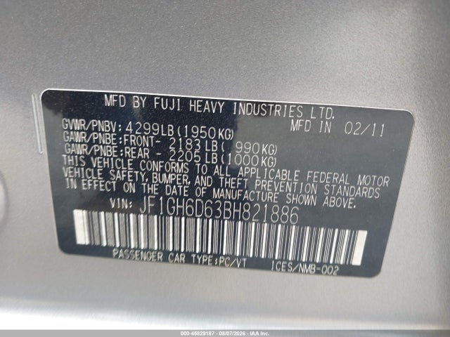 Продаж на аукціоні авто 2011 Subaru Impreza Outback Sport, vin: JF1GH6D63BH821886, номер лоту: 45829187