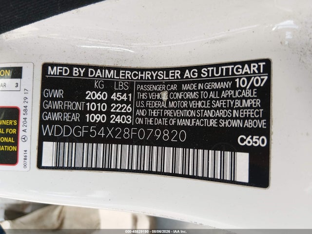 Продажа на аукционе авто 2008 Mercedes-benz C 300 Luxury/sport, vin: WDDGF54X28F079820, номер лота: 45829190