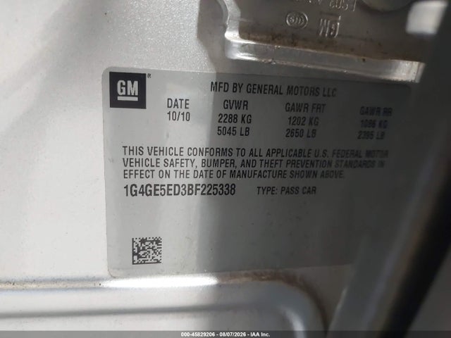 2011 Buick Lacrosse Cxs მანქანა იყიდება აუქციონზე, vin: 1G4GE5ED3BF225338, აუქციონის ნომერი: 45829206