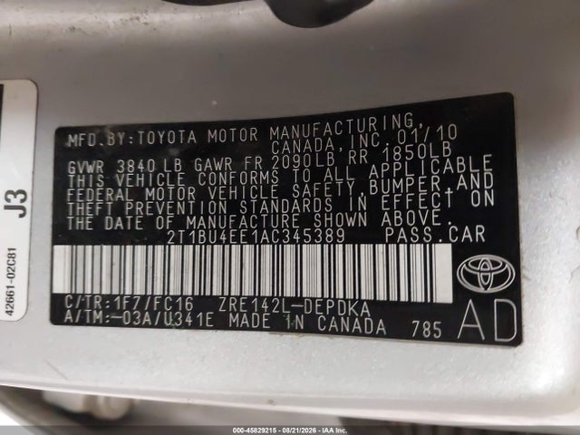 Aukcja sprzedaży 2010 Toyota Corolla Le, vin: 2T1BU4EE1AC345389, numer aukcji: 45829215