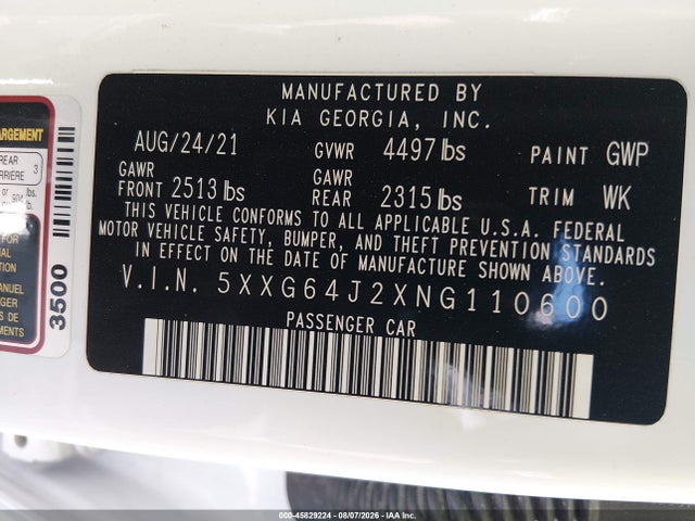 KIA K5 Gt-line 2022 5XXG64J2XNG110600 Image 9