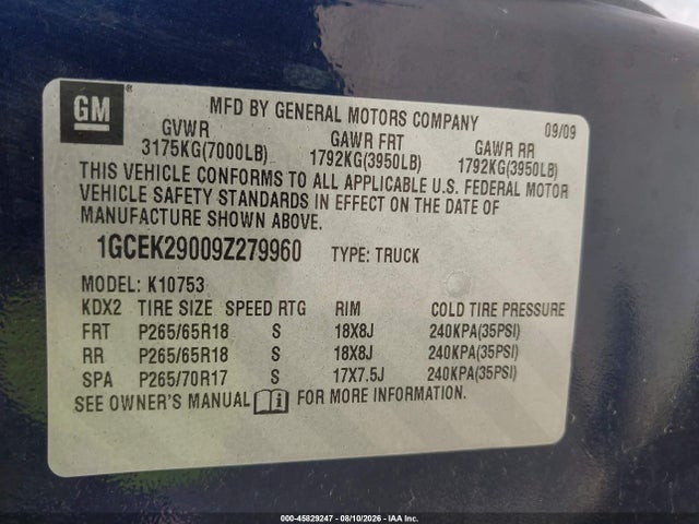 Aukcja sprzedaży 2009 Chevrolet Silverado 1500 Lt, vin: 1GCEK29009Z279960, numer aukcji: 45829247