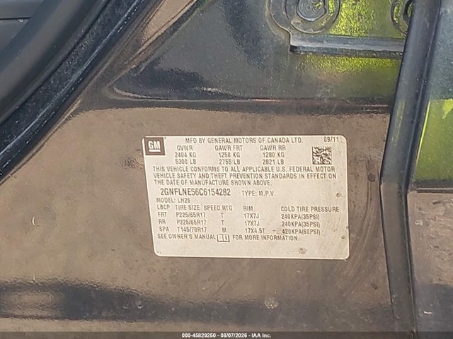 2012 Chevrolet Equinox Lt W/2lt მანქანა იყიდება აუქციონზე, vin: 2GNFLNE56C6154282, აუქციონის ნომერი: 45829250