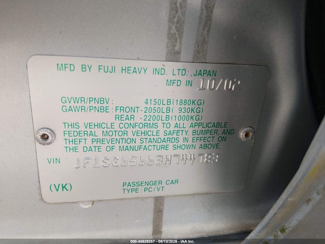 Продаж на аукціоні авто 2003 Subaru Forester Xs, vin: JF1SG65663H744783, номер лоту: 45829257