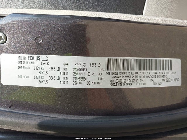 Aukcja sprzedaży 2017 Chrysler Pacifica Limited, vin: 2C4RC1GG7HR647889, numer aukcji: 45829272