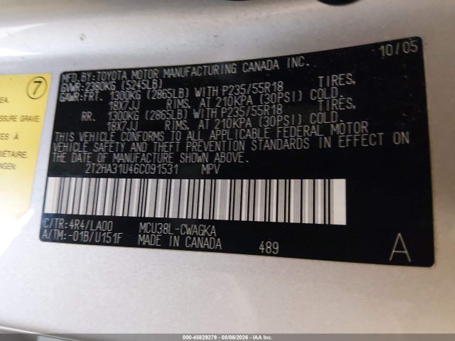 Aukcja sprzedaży 2006 Lexus Rx 330, vin: 2T2HA31U46C091531, numer aukcji: 45829279