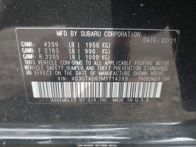 Продаж на аукціоні авто 2021 Subaru Impreza Premium 5-door, vin: 4S3GTAD62M3714209, номер лоту: 45829283