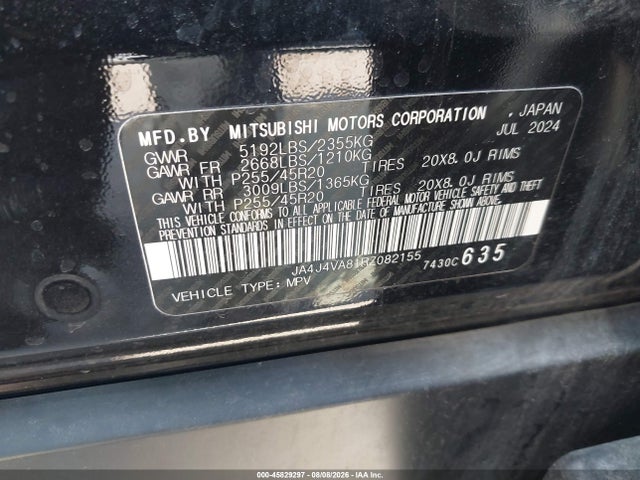 2024 Mitsubishi Outlander Se 2.5 S-awc/se Black Edition S-awc/se Black Edition W/pano Roof S-awc/se Ralliart S-awc მანქანა იყიდება აუქციონზე, vin: JA4J4VA81RZ082155, აუქციონის ნომერი: 45829297