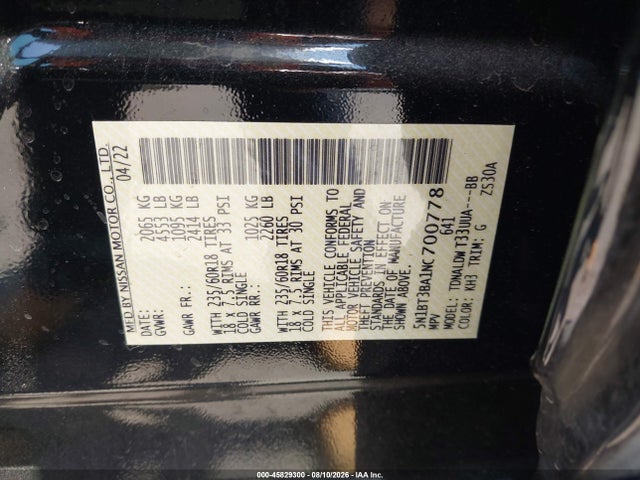 45829300 :رقم المزاد ، 5N1BT3BA1NC700778 vin ، 2022 Nissan Rogue Sv Fwd مزاد بيع