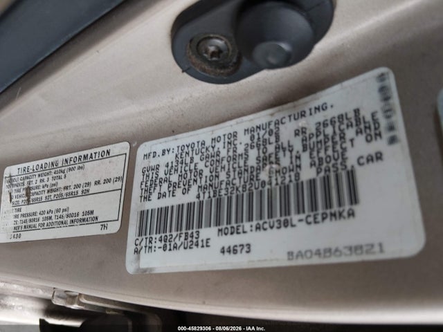 2002 Toyota Camry Le მანქანა იყიდება აუქციონზე, vin: 4T1BE32K82U041218, აუქციონის ნომერი: 45829306