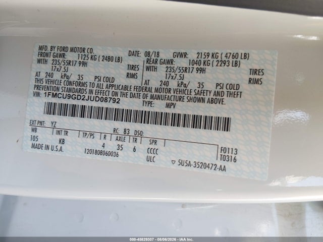 Продаж на аукціоні авто 2018 Ford Escape Se, vin: 1FMCU9GD2JUD08792, номер лоту: 45829307