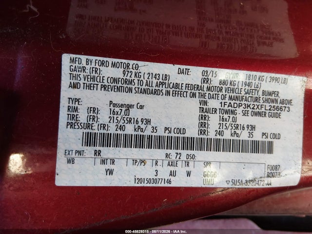 Ford FOCUS SE 2015 1FADP3K2XFL256673 Image 9