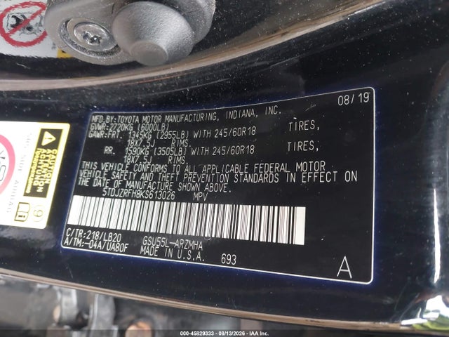 Продажа на аукционе авто 2019 Toyota Highlander Xle, vin: 5TDJZRFH8KS613026, номер лота: 45829333