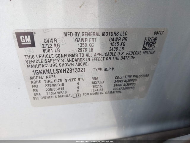 Aukcja sprzedaży 2017 Gmc Acadia Sle-2, vin: 1GKKNLLSXHZ313321, numer aukcji: 45829337