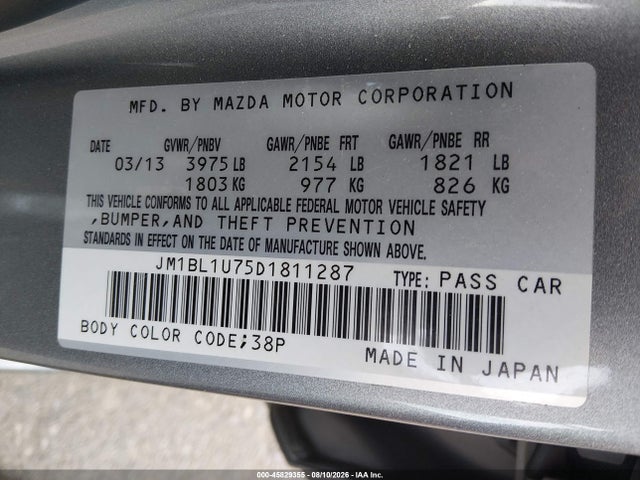 Aukcja sprzedaży 2013 Mazda Mazda3 I Sport, vin: JM1BL1U75D1811287, numer aukcji: 45829355