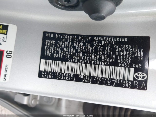Toyota COROLLA LE 2015 5YFBURHE3FP184687 Image 9