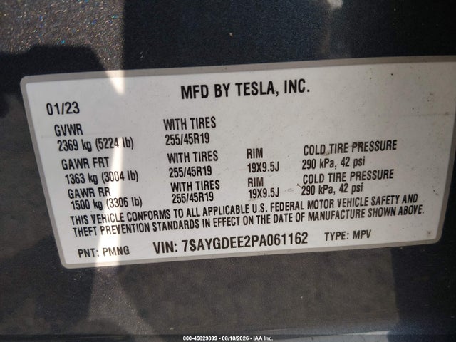 Aukcja sprzedaży 2023 Tesla Model Y Awd/long Range Dual Motor All-wheel Drive, vin: 7SAYGDEE2PA061162, numer aukcji: 45829399