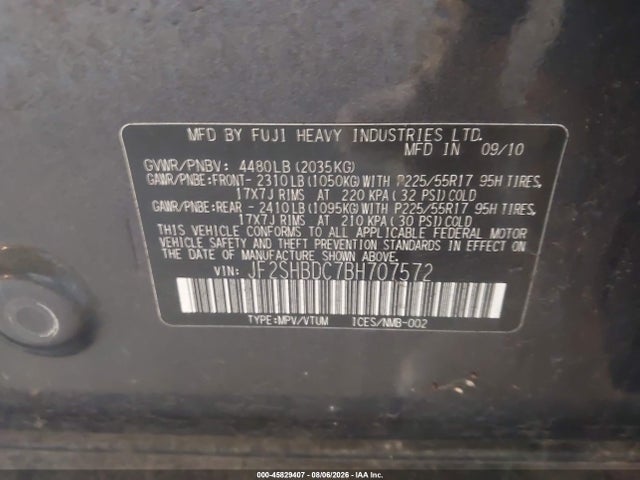 45829407 :رقم المزاد ، JF2SHBDC7BH707572 vin ، 2011 Subaru Forester 2.5x Premium مزاد بيع