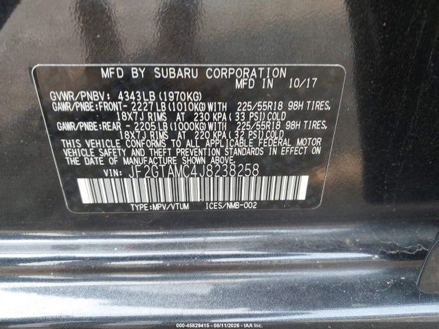 2018 Subaru Crosstrek 2.0i Limited მანქანა იყიდება აუქციონზე, vin: JF2GTAMC4J8238258, აუქციონის ნომერი: 45829415