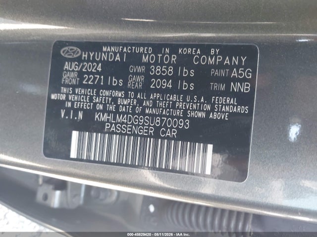 45829420 :رقم المزاد ، KMHLM4DG9SU870093 vin ، 2025 Hyundai Elantra Sel Sport مزاد بيع