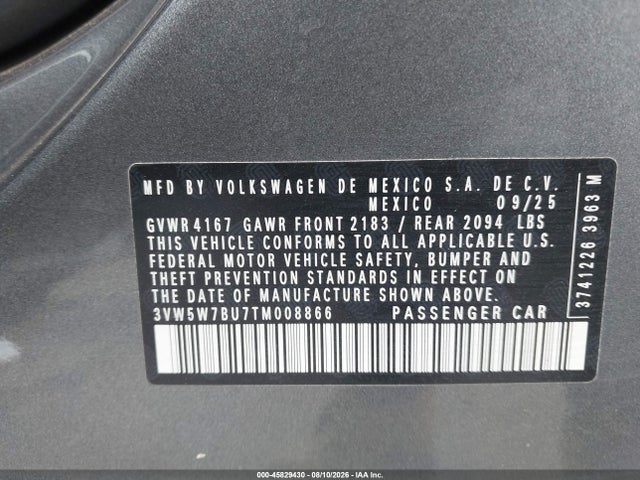 2026 Volkswagen Jetta S მანქანა იყიდება აუქციონზე, vin: 3VW5W7BU7TM008866, აუქციონის ნომერი: 45829430