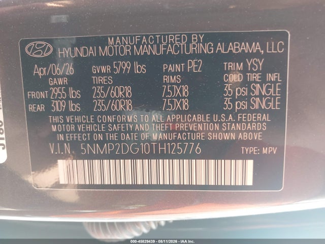 Продажа на аукционе авто 2026 Hyundai Santa Fe Hybrid Sel, vin: 5NMP2DG10TH125776, номер лота: 45829439