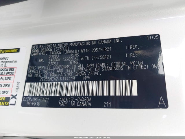 45829468 :رقم المزاد ، 2T2BBMCA2TC111119 vin ، 2026 Lexus Rx 350h Premium مزاد بيع